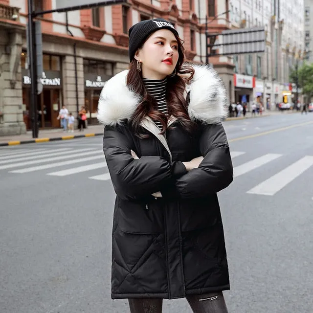 New Arrival Parkas Fashion Coats Women Winter Sweater Fur Collar Hood Warm Cotton Coat Women Clothes