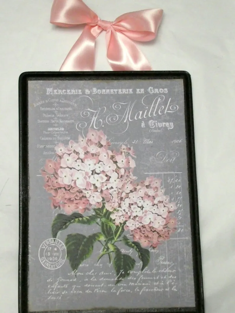 Paris decor, Paris sign, French Country decor, Pink Hydrangea sign