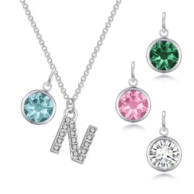 Pave Initial N Necklace with Birthstone Charm Created with Zircondia® Crystals