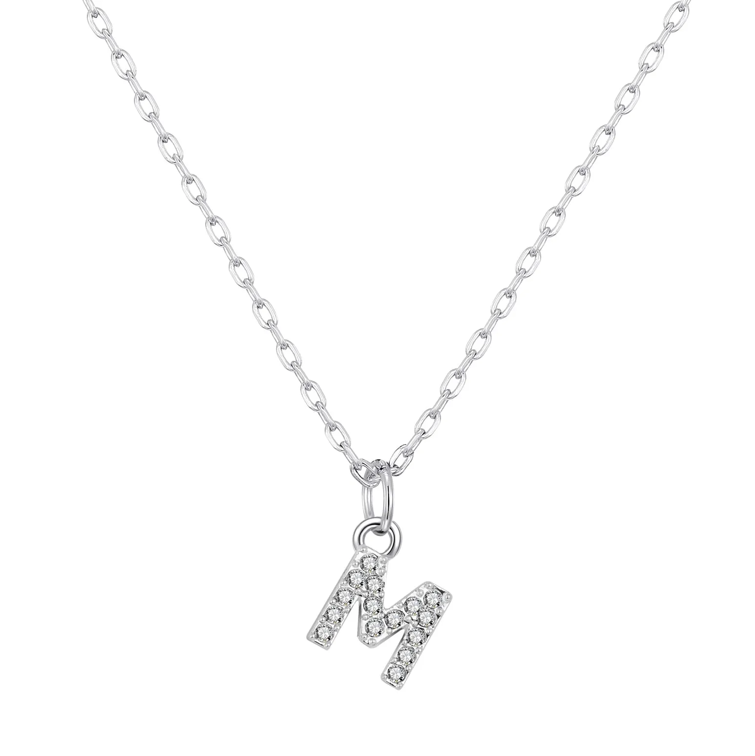 Pave Initial Necklace Letter M Created with Zircondia® Crystals