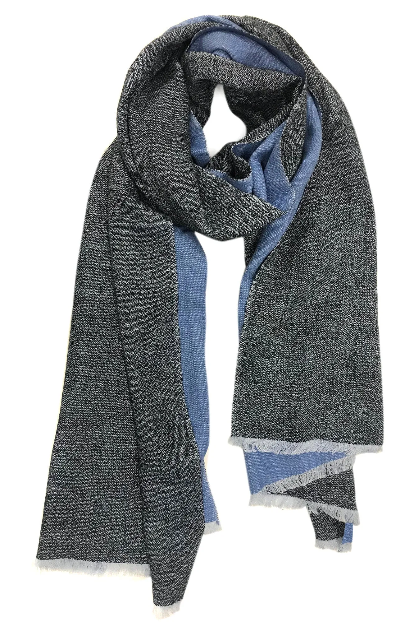 Powder Blue & Grey Modal Silk Wool Cashmere Men Scarf