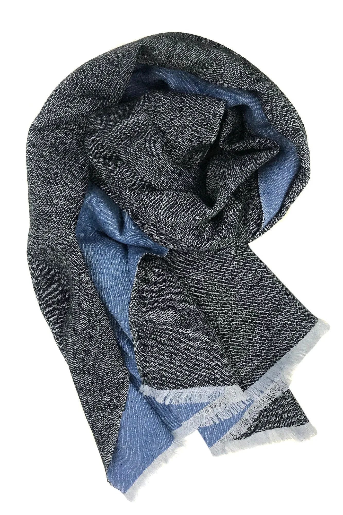 Powder Blue & Grey Modal Silk Wool Cashmere Men Scarf