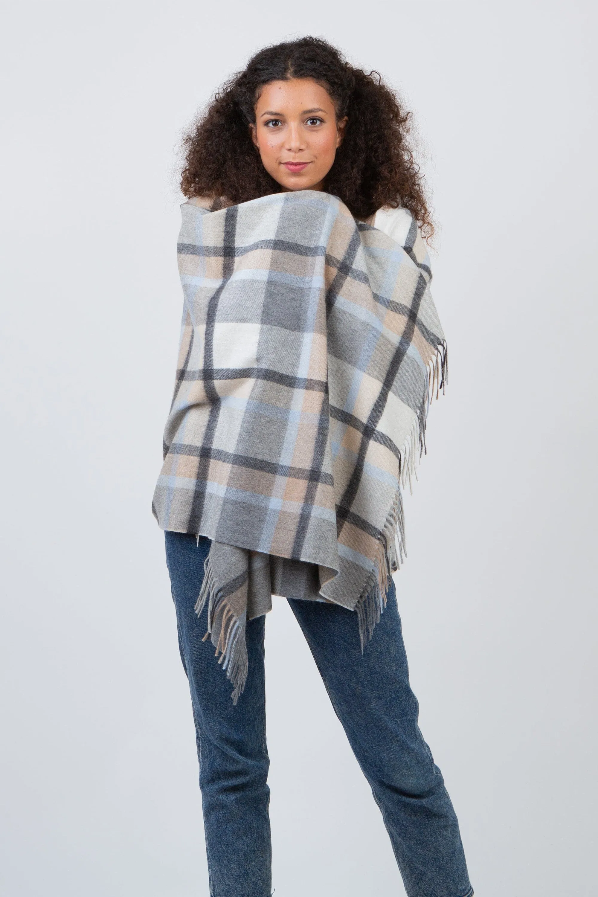 Princeton Check Cashmere Stole - Blue