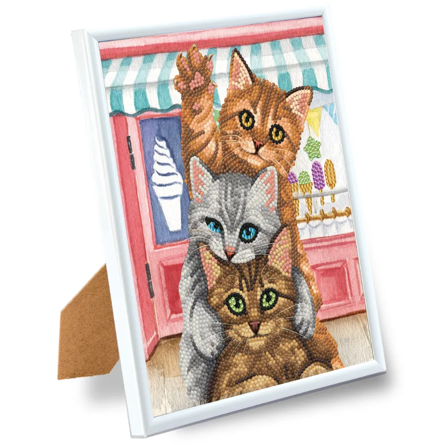 "Kittens & Ice Cream" Picture Frame Crystal Art, 21x25cm