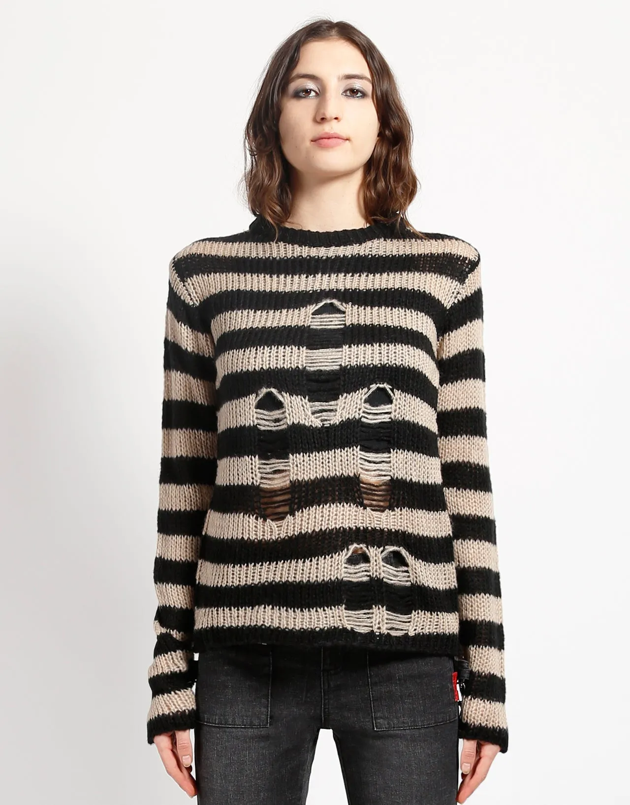 RAG STRIPE SWEATER IVORY