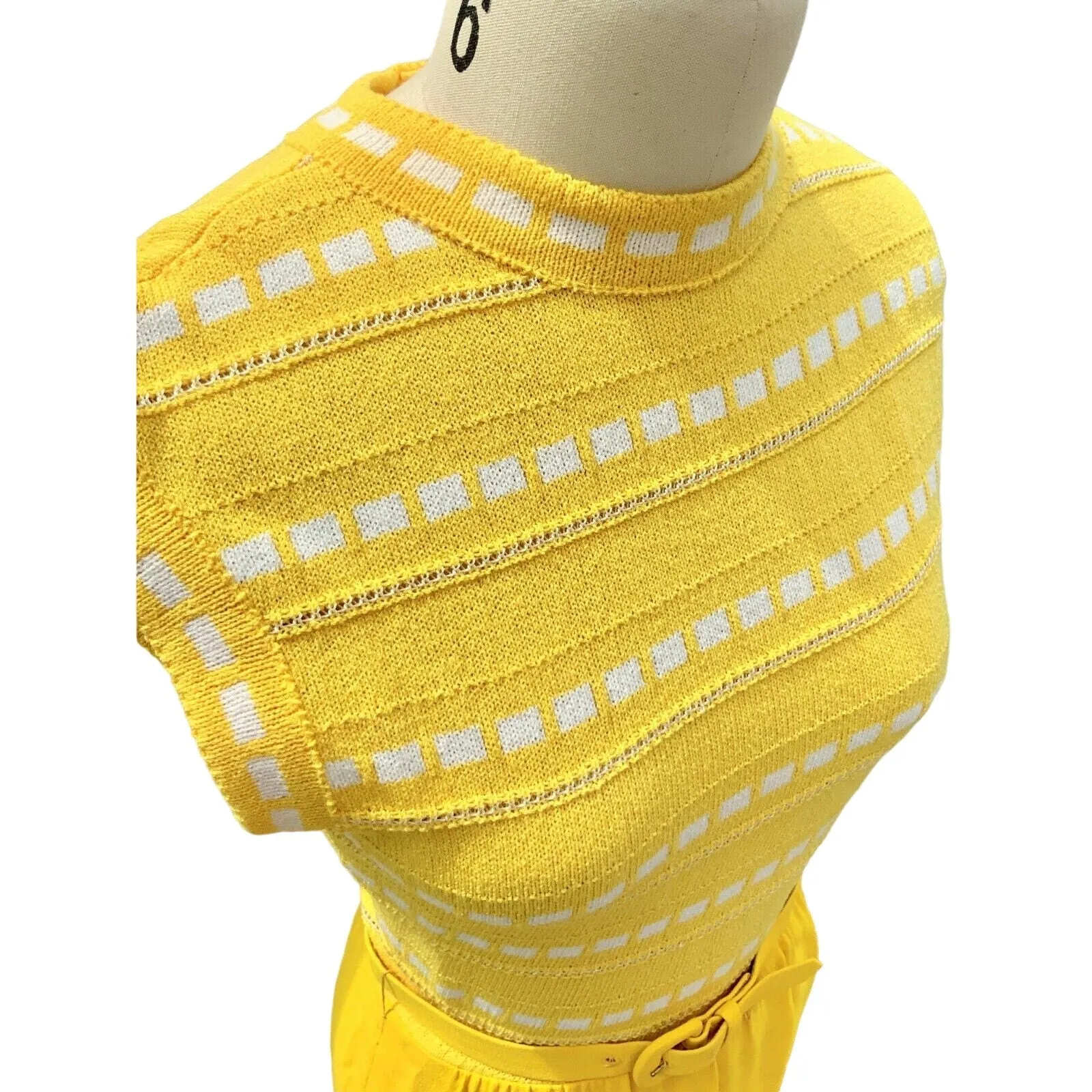 Retro ViNTAGE 70s PAT SANDLER Yellow KNiT SWEATER DRESS & Jacket M NWT SET