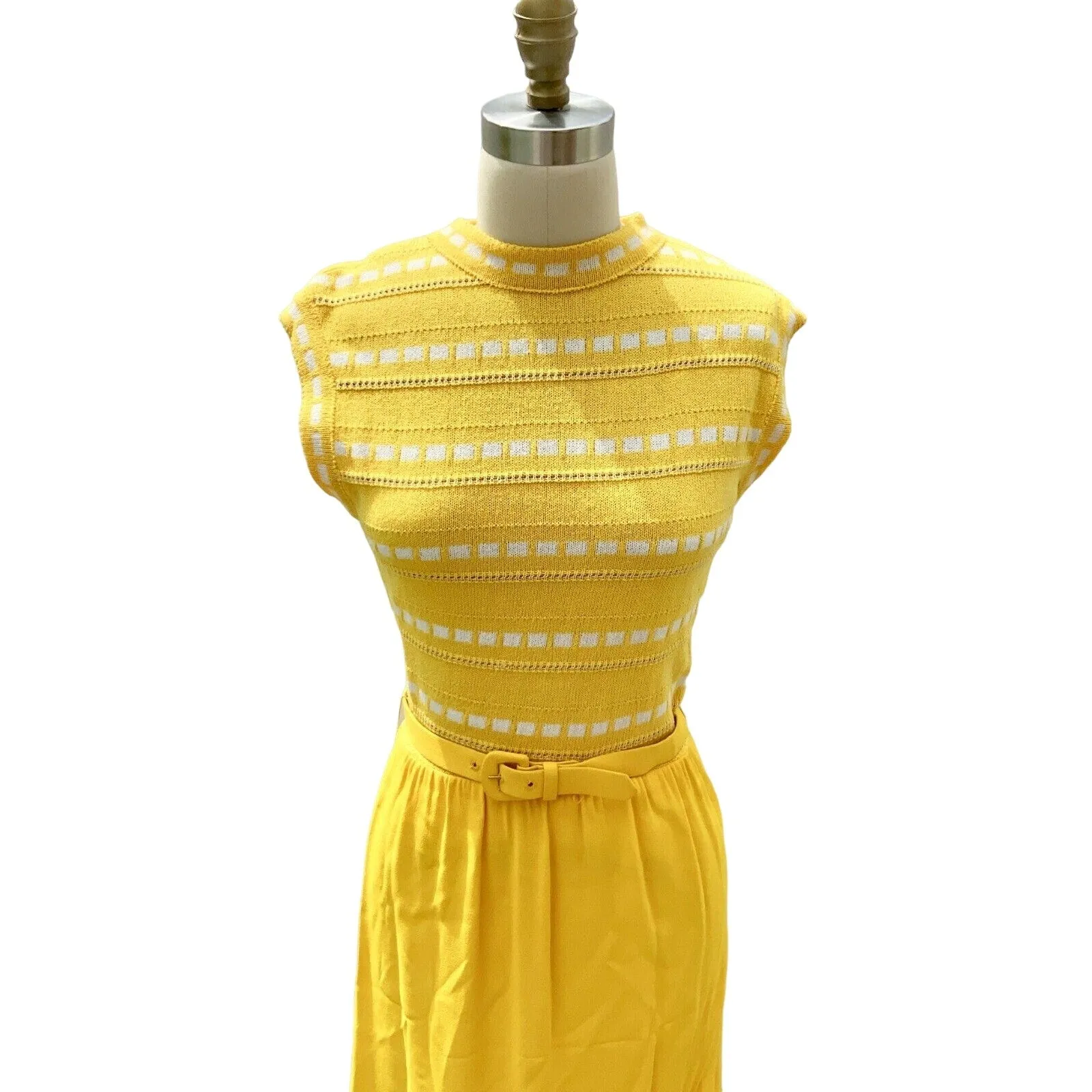 Retro ViNTAGE 70s PAT SANDLER Yellow KNiT SWEATER DRESS & Jacket M NWT SET