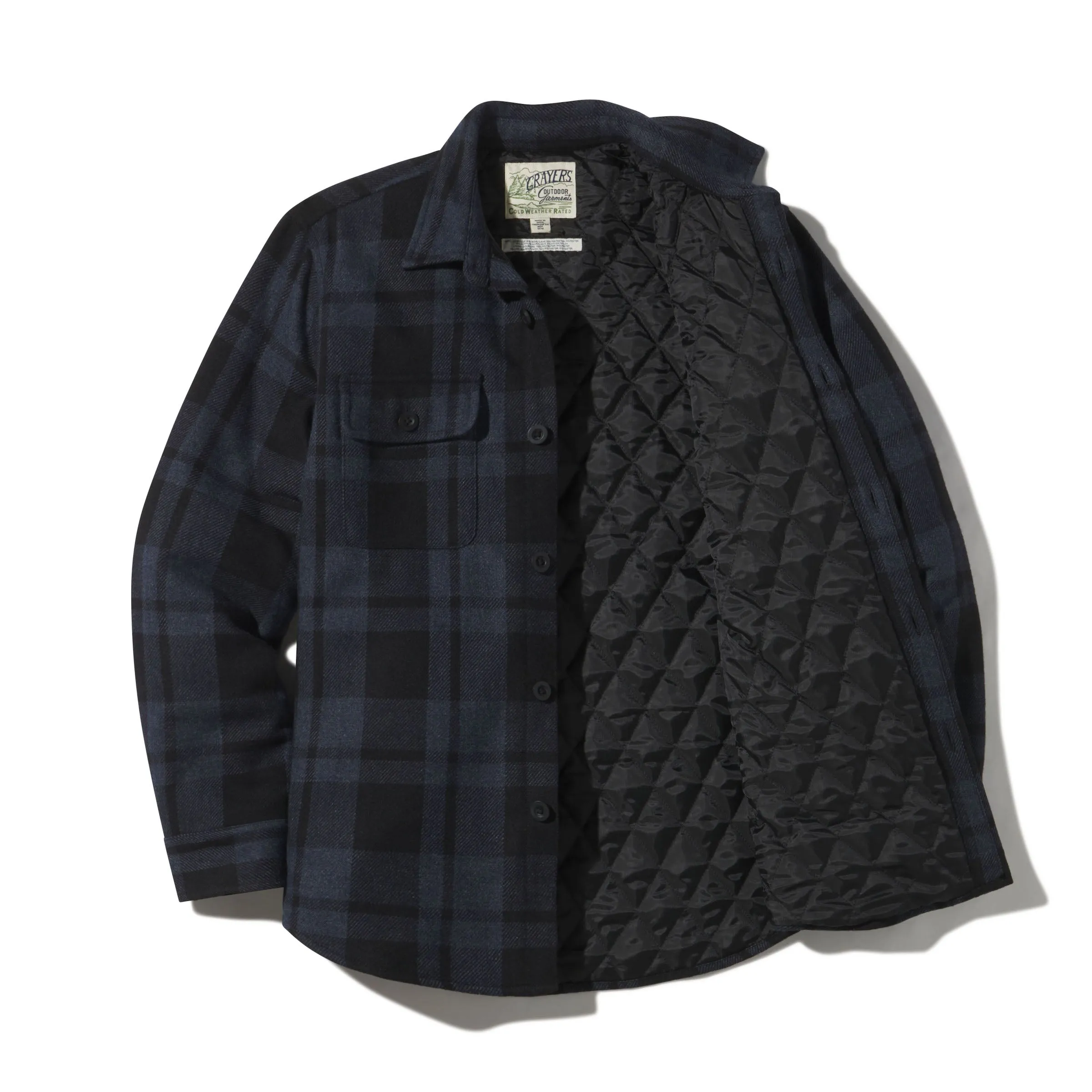 Retro Wool Padded Shirt Jacket - Heather Blue Black