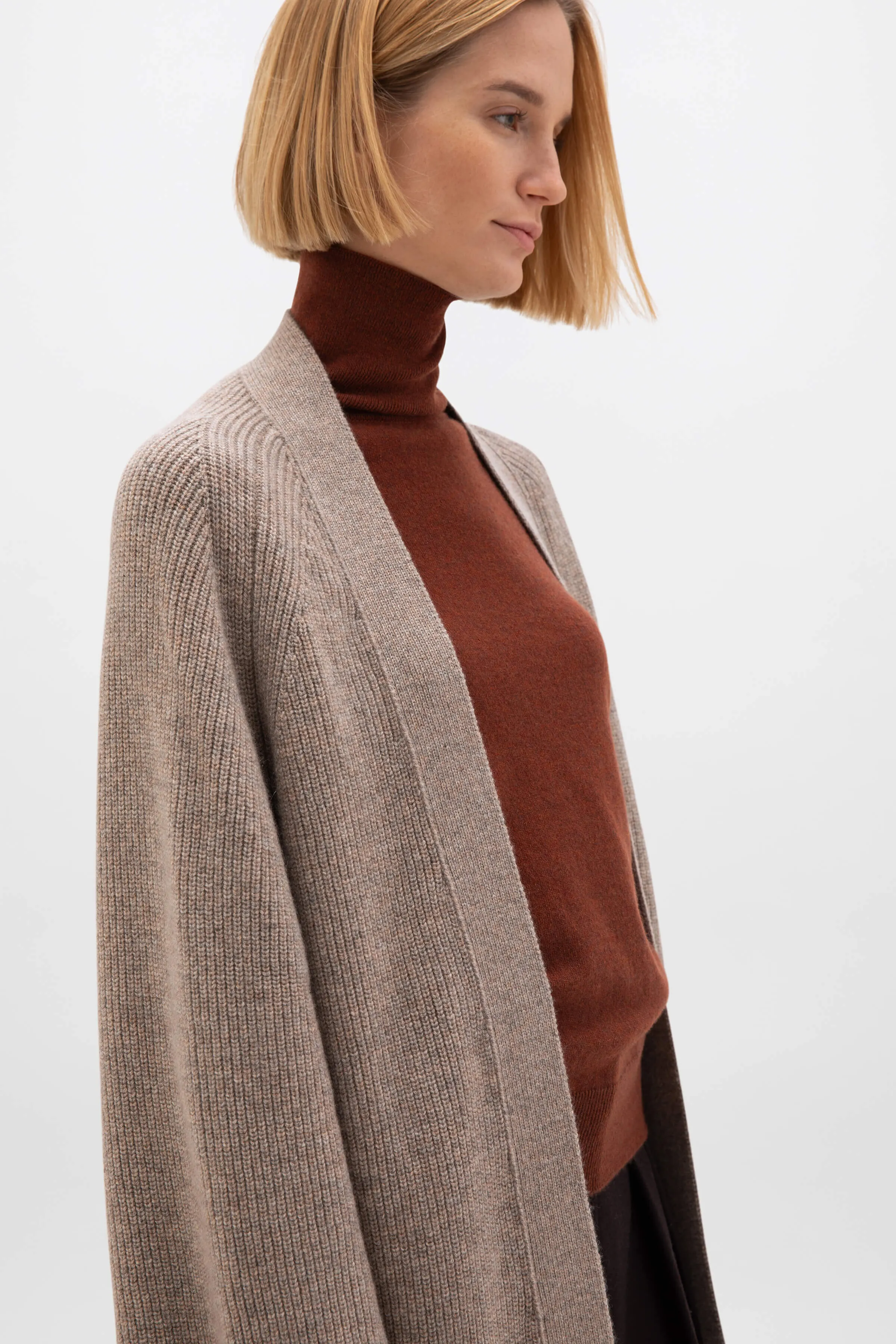 Ribbed Cashmere Cape Cardigan