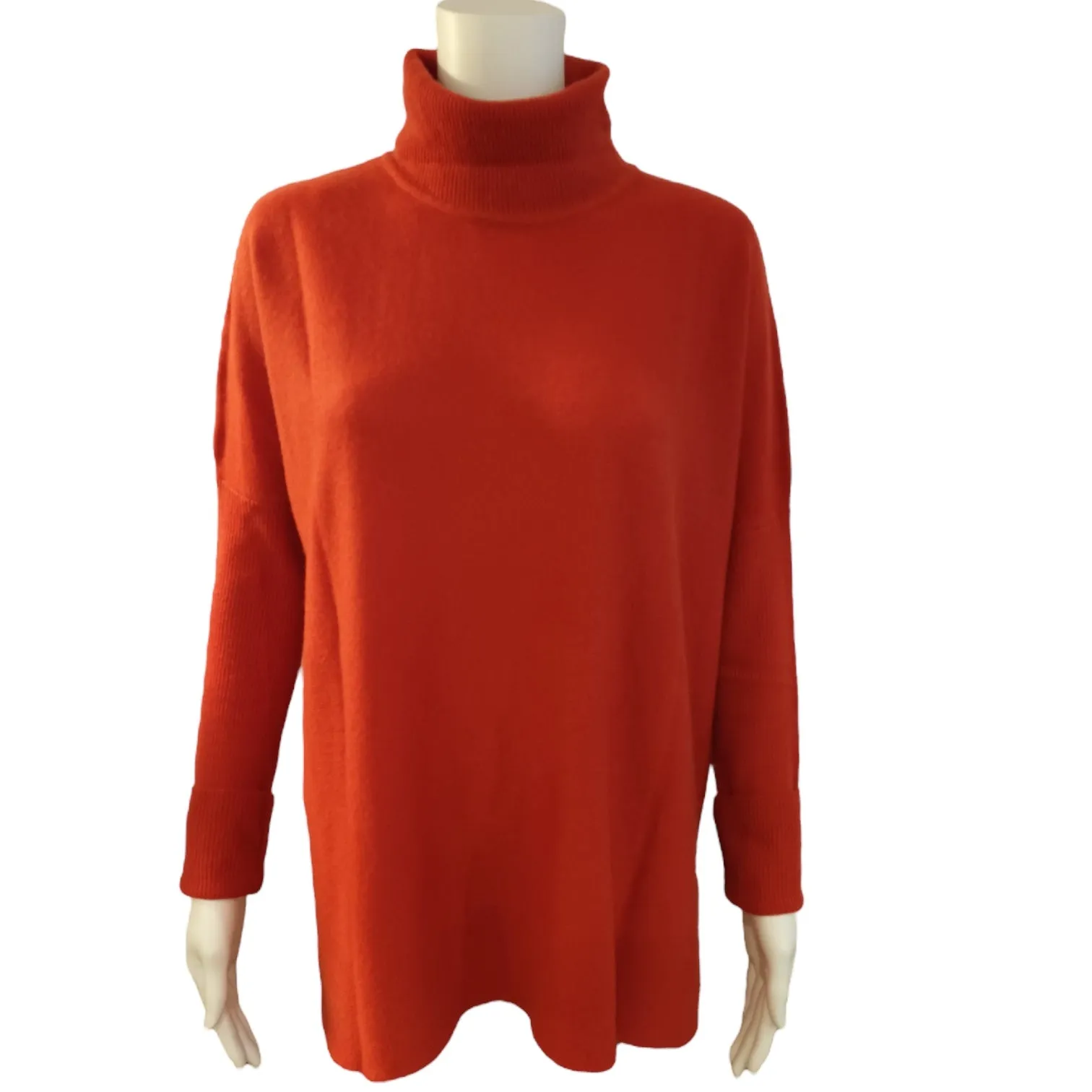 Roll Collar Cashmere Tunic in Burnt Orange