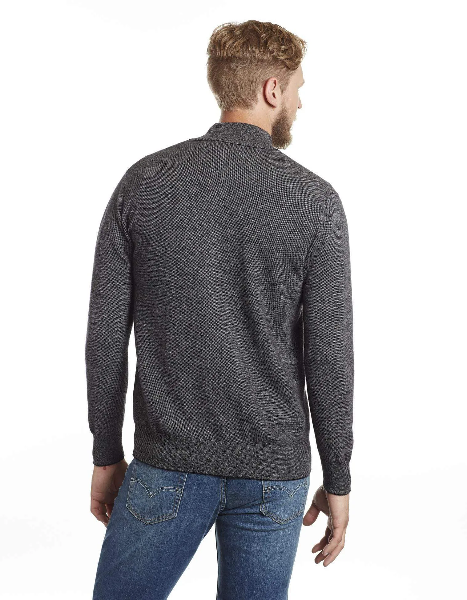 Salt and Pepper Tweed Men's Cashmere Cardigan Sweater