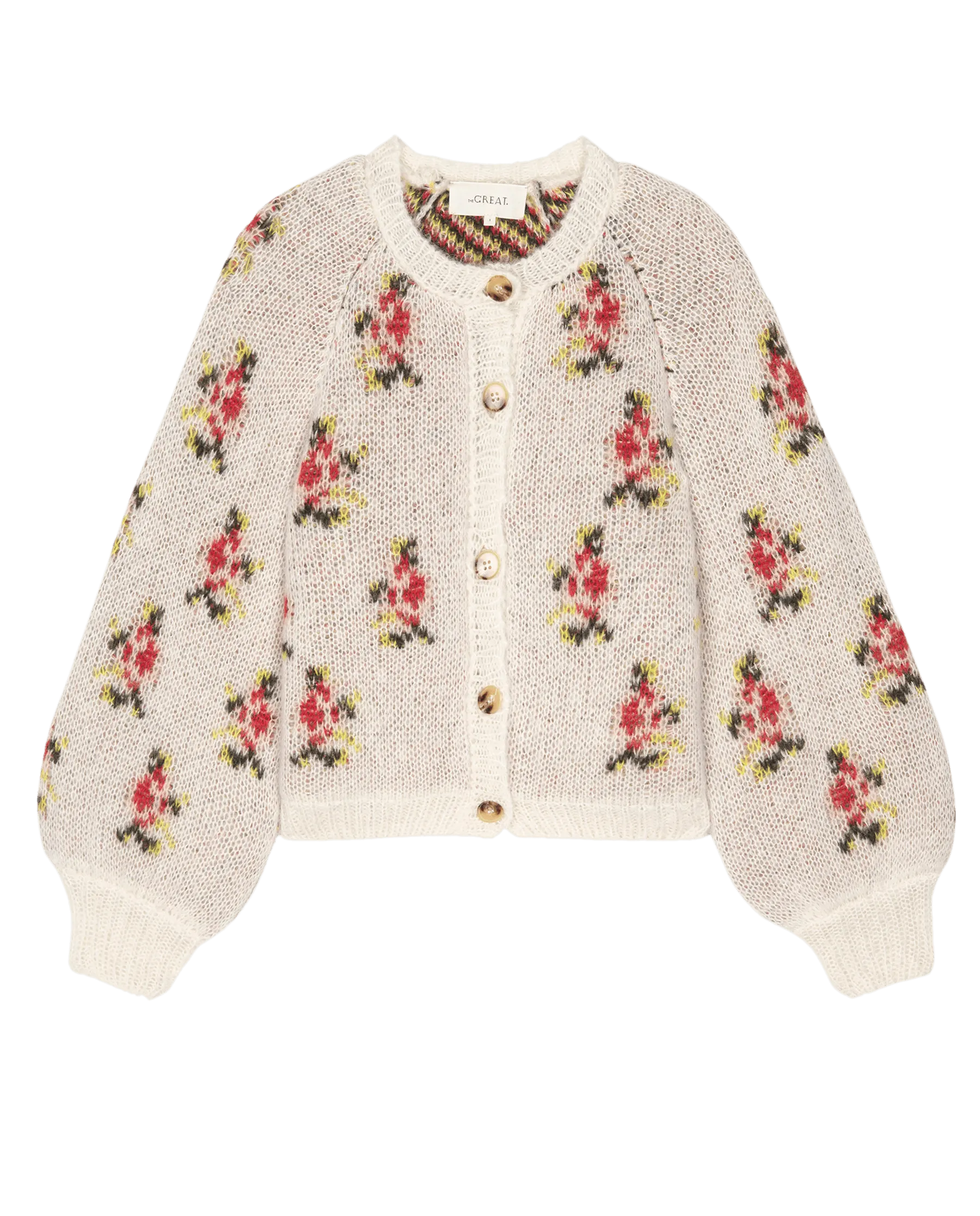 The Carousel Cardigan. -- White Heirloom Rose