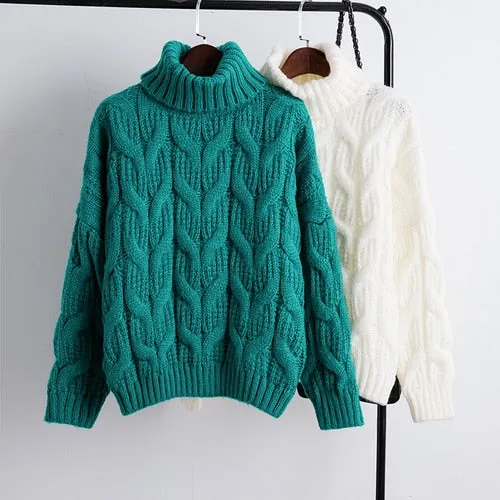 Turtleneck Ladies White Blue Green Winter Clothes Sweater Fashion Warm Women Clothes