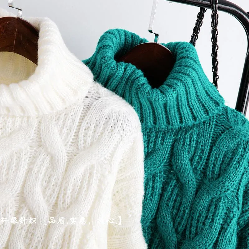 Turtleneck Ladies White Blue Green Winter Clothes Sweater Fashion Warm Women Clothes