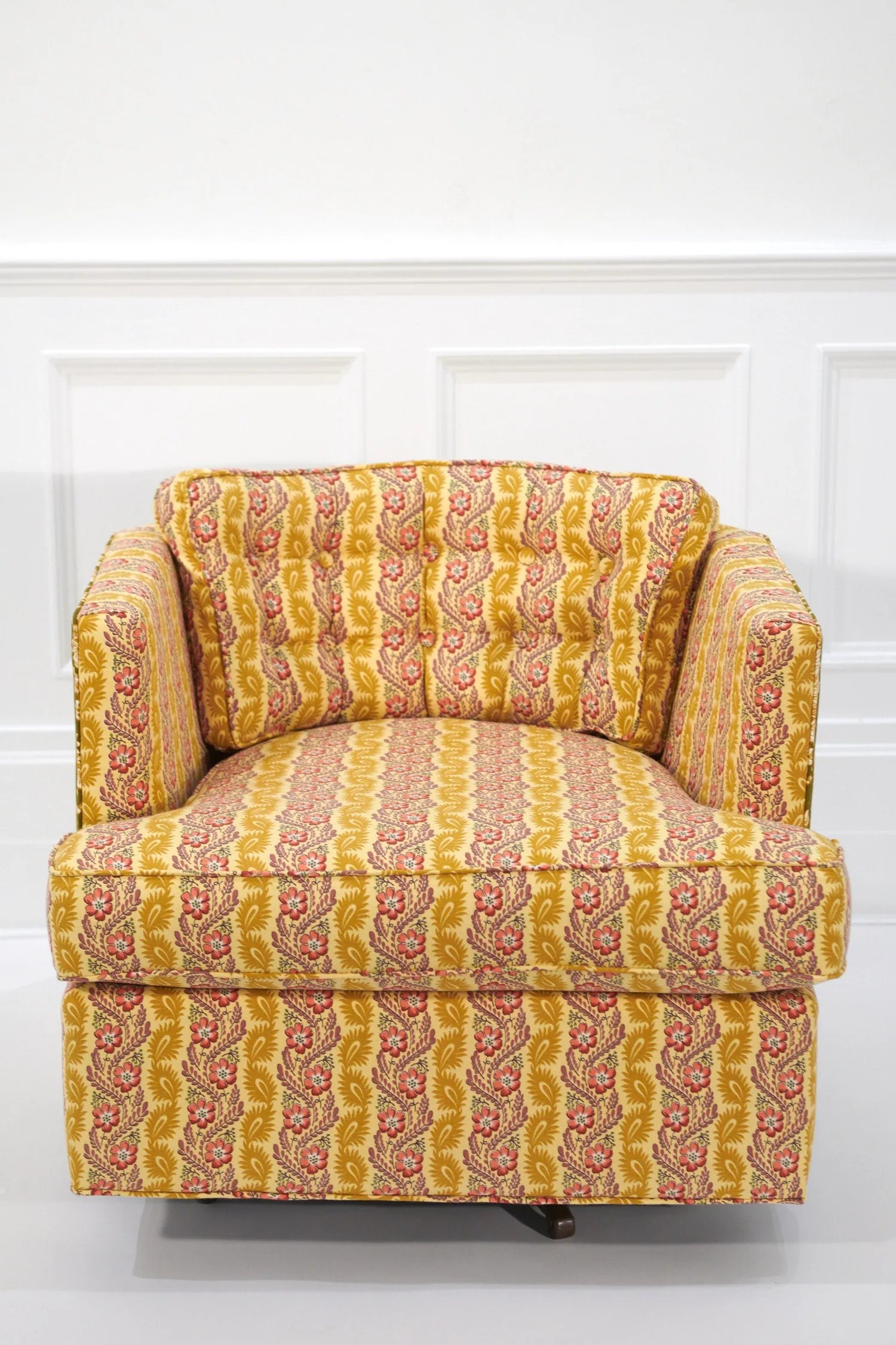 Upholstered Swivel Chair in Vintage Floral Vines