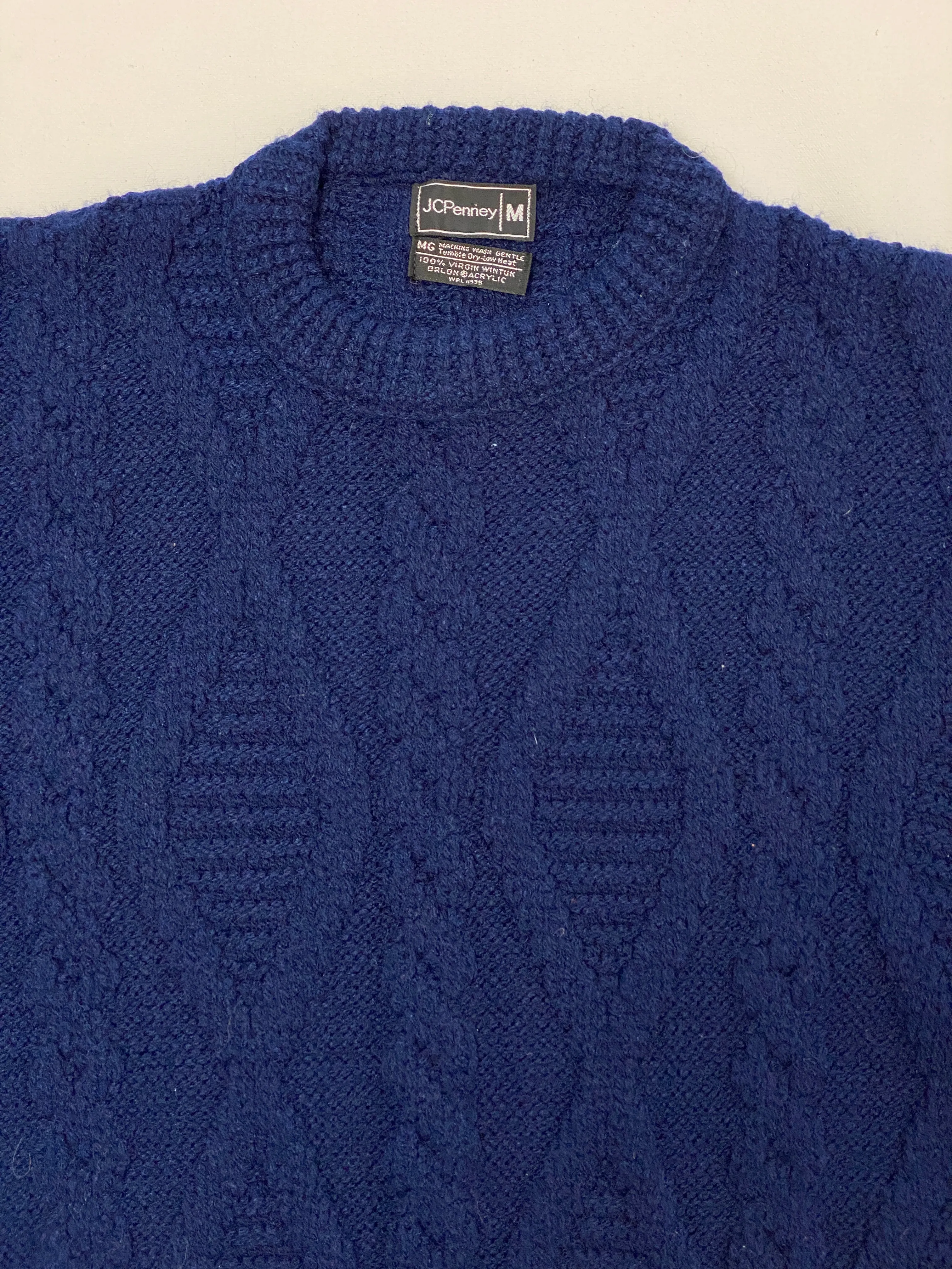 Vintage JC Penny Navy Blue Nautical Fisherman Chunky Knit Sweater (Medium)