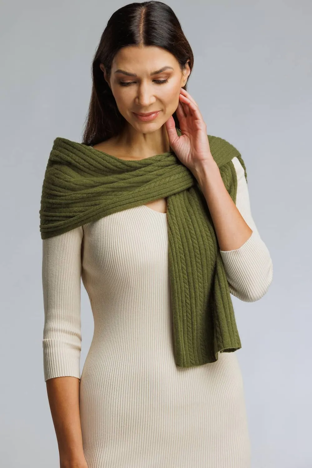 Women's 100% Cashmere Cable Knit Scarf with Gift Box