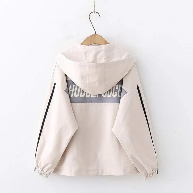 Women's Boyfriend Style Contrast Color Syriped Sleeved Coats With Hood