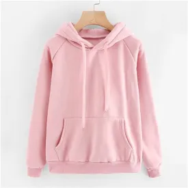 Women's Casual Pink Sweatshirt Kangaroo Pocket Drawstring Pullovers