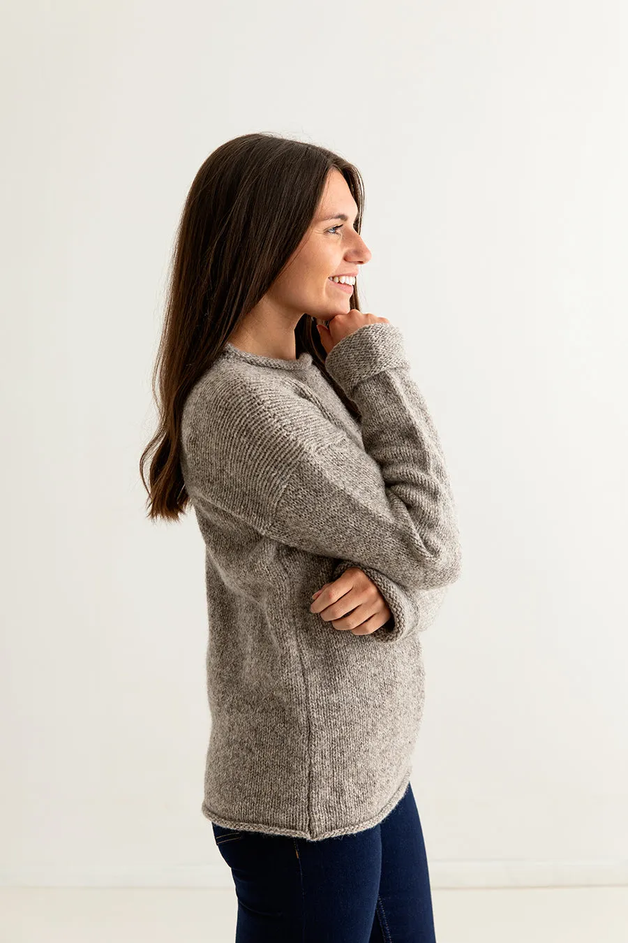 Womens Chunky cuffed jumper - natural pebble