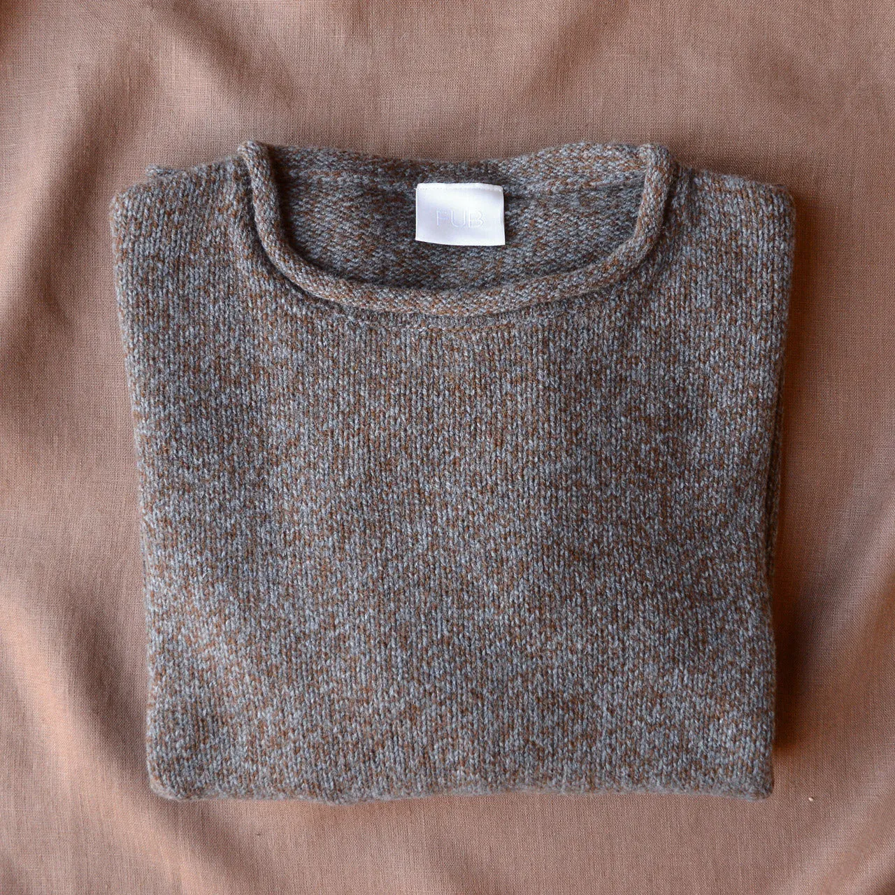 Women's Melange Sweater - 100% Lambswool - Charcoal/Amber (S, M, L)