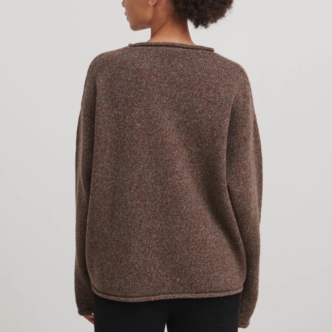 Women's Melange Sweater - 100% Lambswool - Charcoal/Amber (S, M, L)