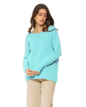 Women's Oversized Cashmere Boatneck Sweater Cyan