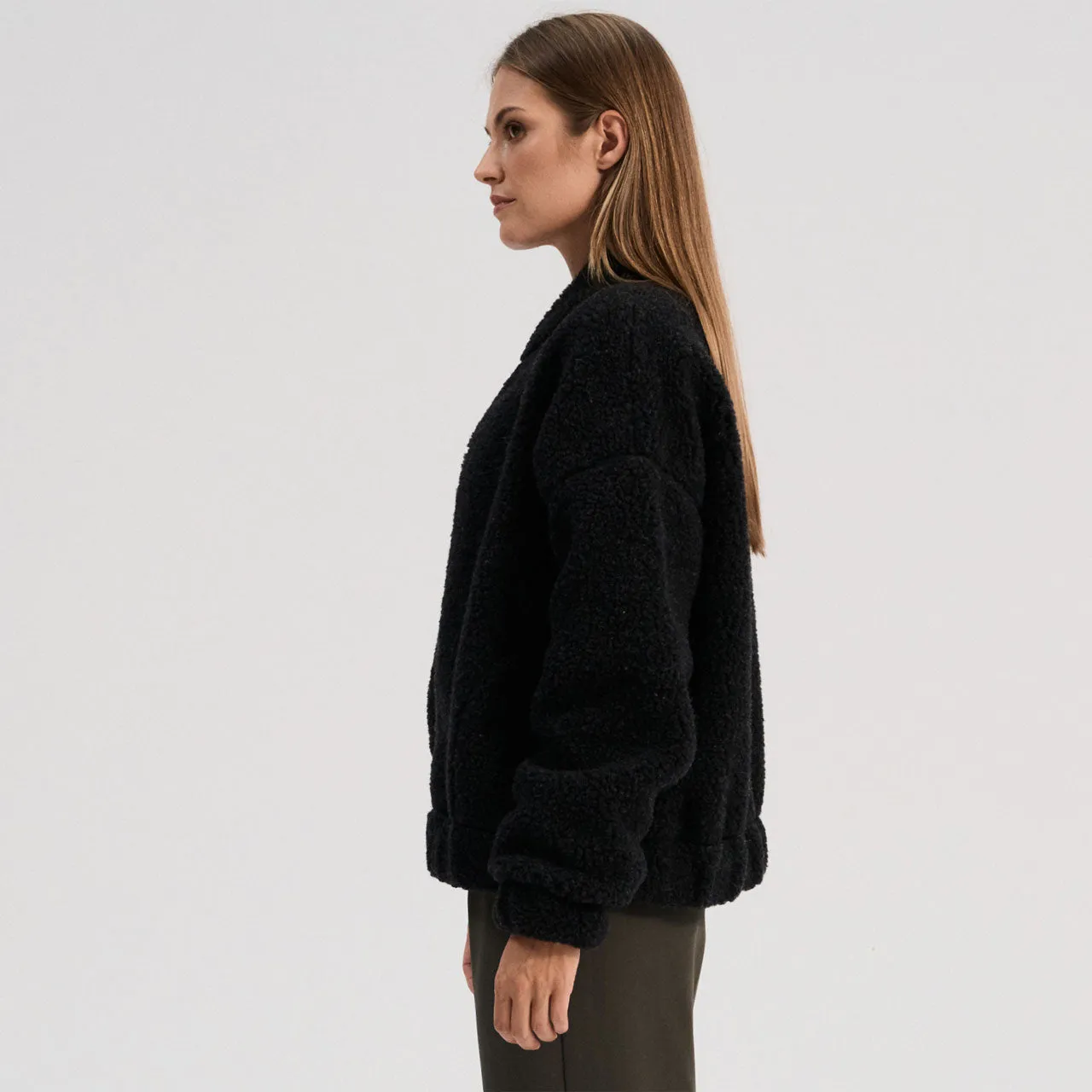 Women's Plush Bomber Jacket - 100% Wool - Black (XS-L) *Returning 2025