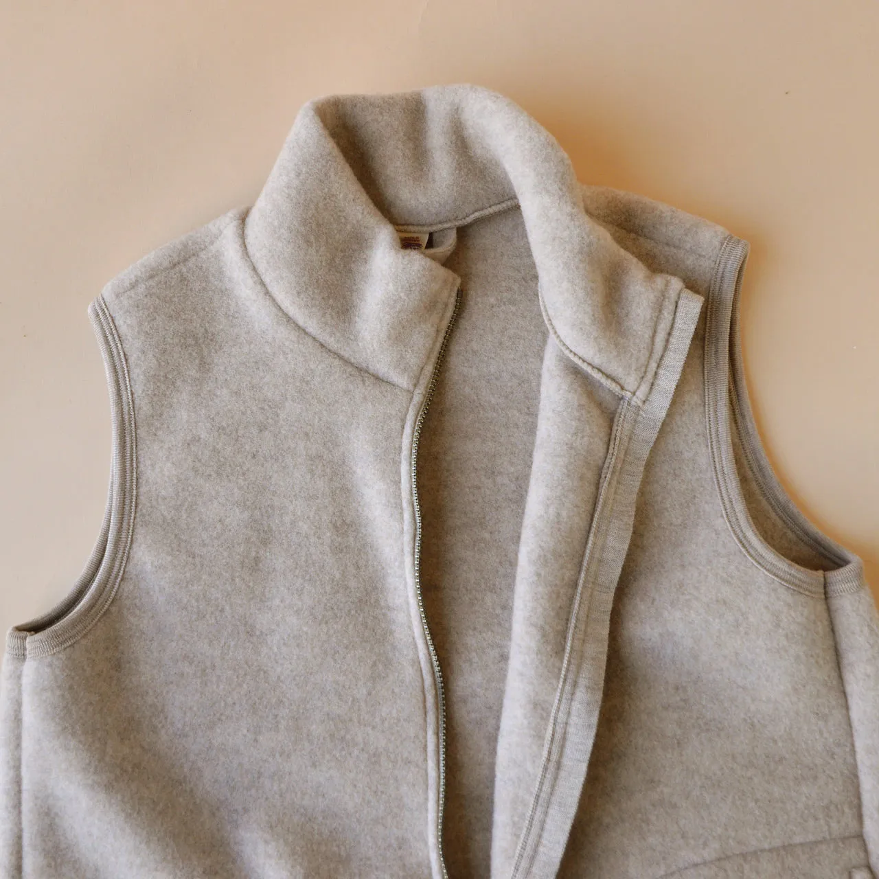 Women's Zip Vest - 100% Organic Wool Fleece - Sand (XS-L)