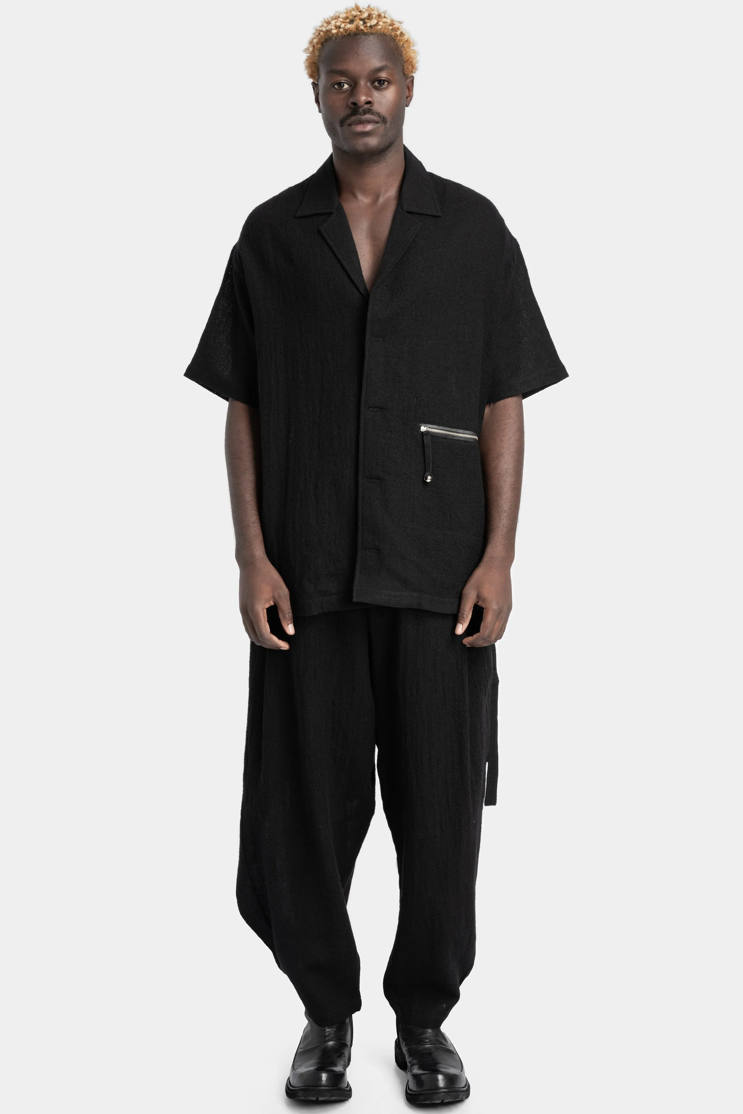 Worsted Japanese wool oversized short sleeve shirt